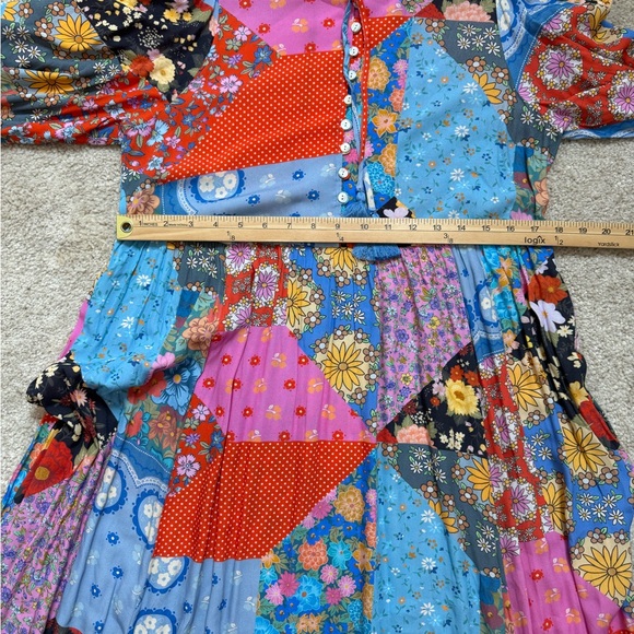NWT SPELL Cha Cha Boho Patchwork Print Peasant Midi Dress in Multi Sz Small - Picture 11 of 16